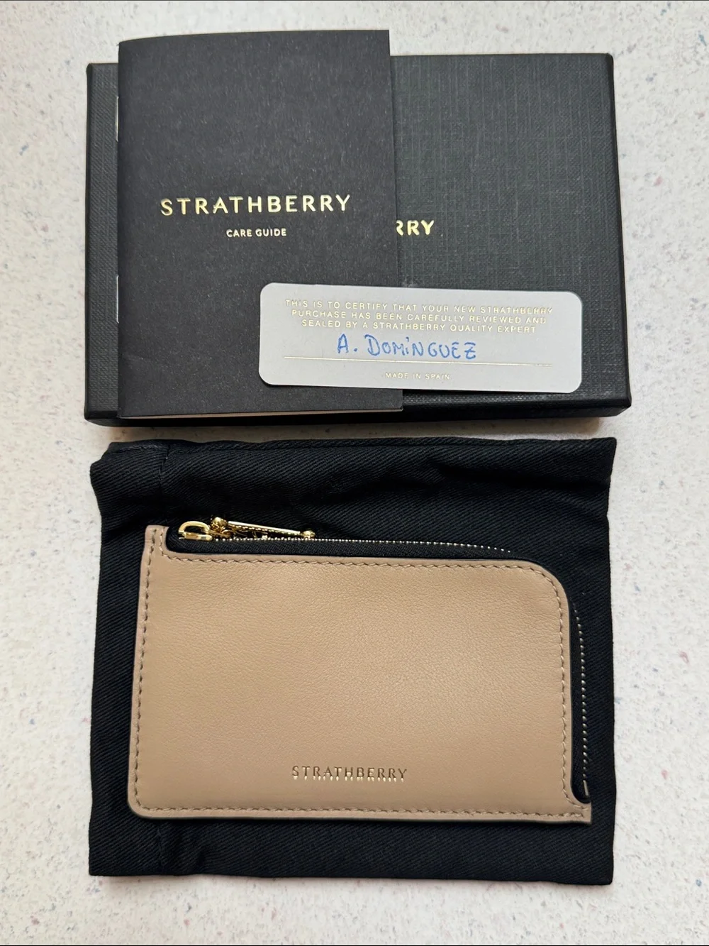 Strathberry Tri Oat/Black/Mushroom Leather Card Holder with Zipper